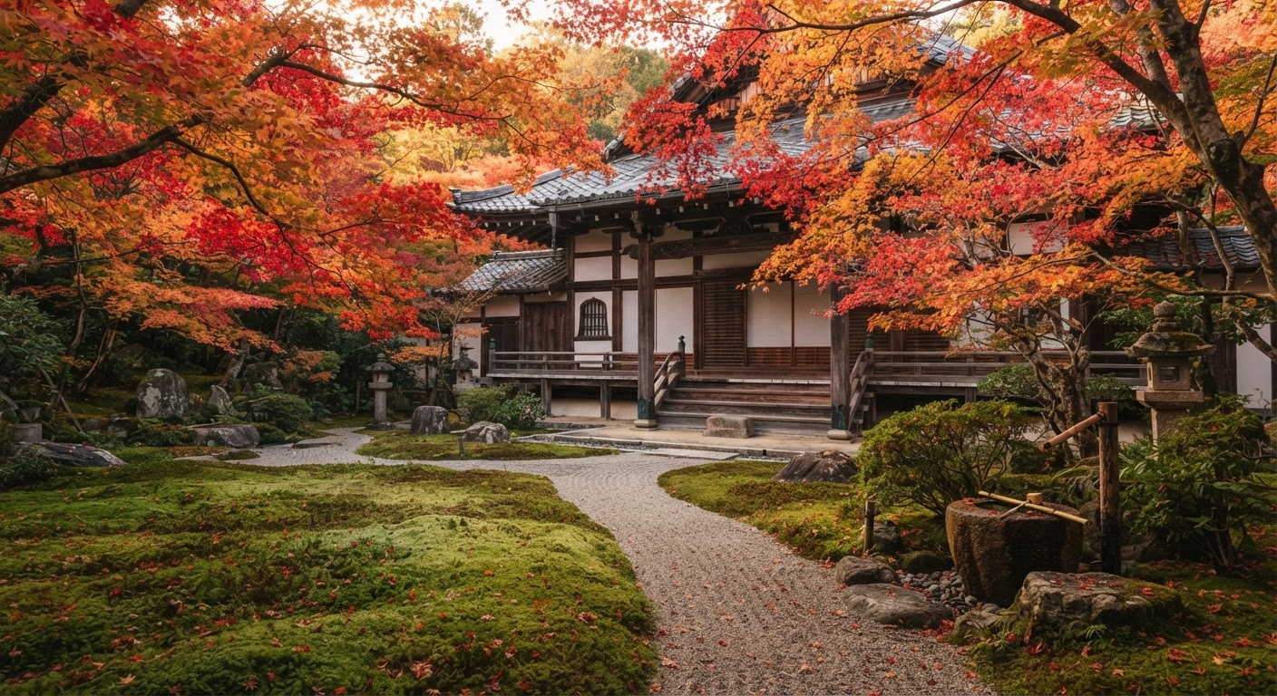 京都の紅葉と寺院のイメージ